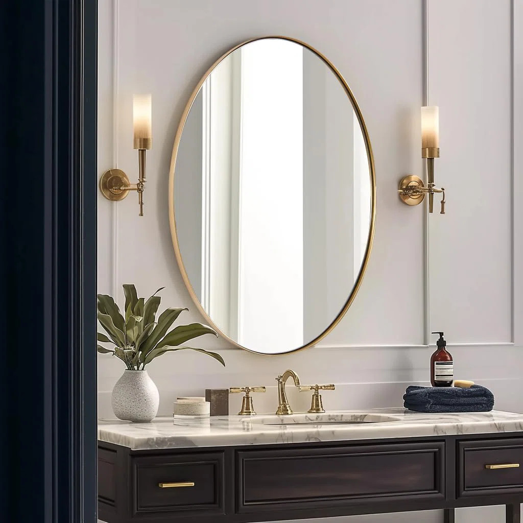 Kaitlee Modern Oval Bathroom Vanity Wall Mirror | Stainless Steel Frame | Wayfair North America