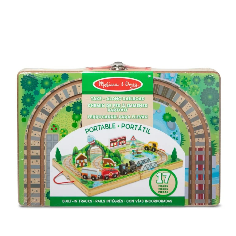 Melissa & Doug 17-Piece Wooden Take-Along Tabletop Railroad, 3 Trains, Truck, Play Pieces, Bridge... | Walmart (US)