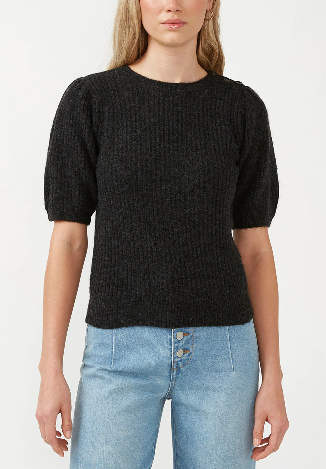 Agata Black Women's Short Sleeve Sweater - SW0039F | Buffalo David Bitton