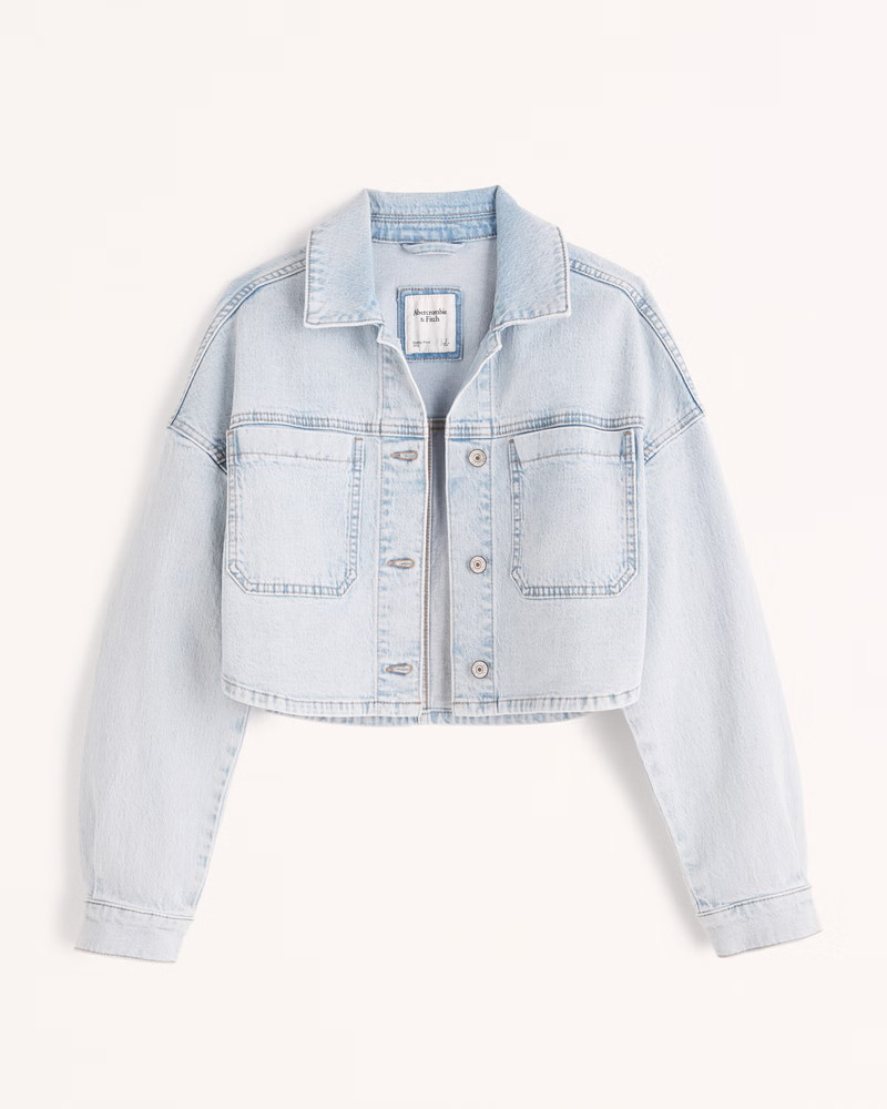 Women's Cropped Denim Shirt Jacket | Women's Coats & Jackets | Abercrombie.com | Abercrombie & Fitch (US)