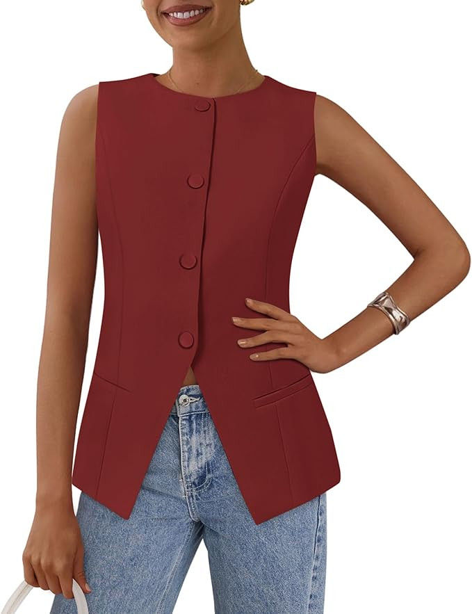 PRETTYGARDEN Women's Summer Suit Vest Tops 2025 Dressy Business Casual Sleeveless Button Down Tre... | Amazon (US)