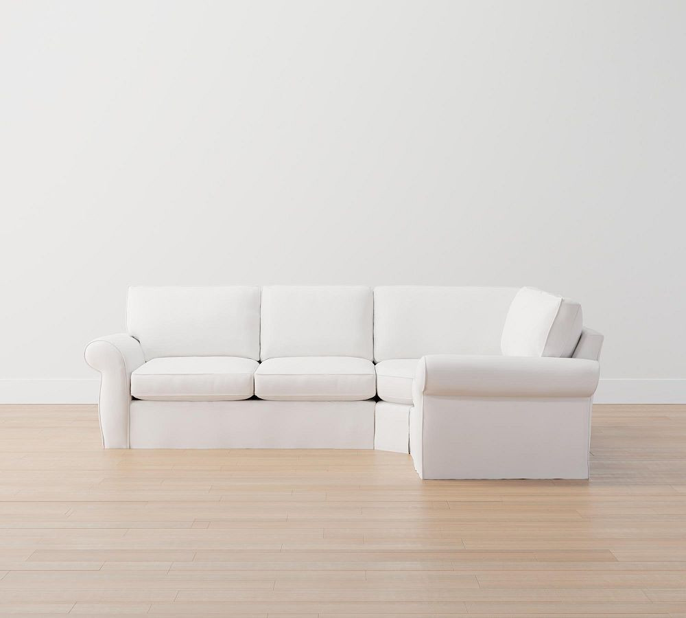 Pearce Roll Arm Slipcovered 3-Piece Sectional with Wedge | Pottery Barn (US)
