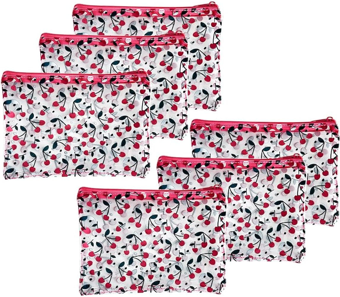 TotePrint 6PCS Patterned Zipper Pouch with Cherry Print, Portable Mini Coin Purse, Clear Bag, Sma... | Amazon (US)
