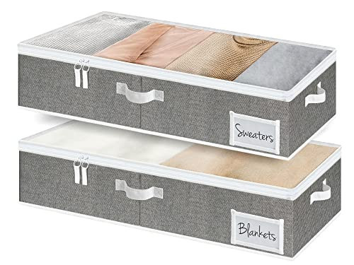 StorageWorks Large Under Bed Storage Containers with Handles and Label Holder, 2 Pack Ultra-thick Fabric Underbed Bins, Closet Organizer for Clothes, Blankets, Sweater | Amazon (US)