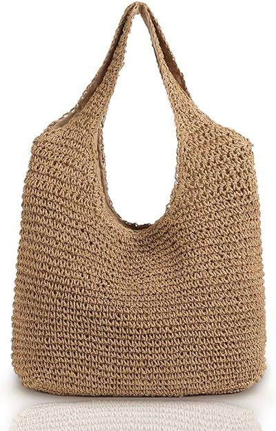 Hand-woven Soft Large Straw Shoulder Bag Boho Straw Handle Tote Retro Summer Beach Bag Rattan Han... | Amazon (US)