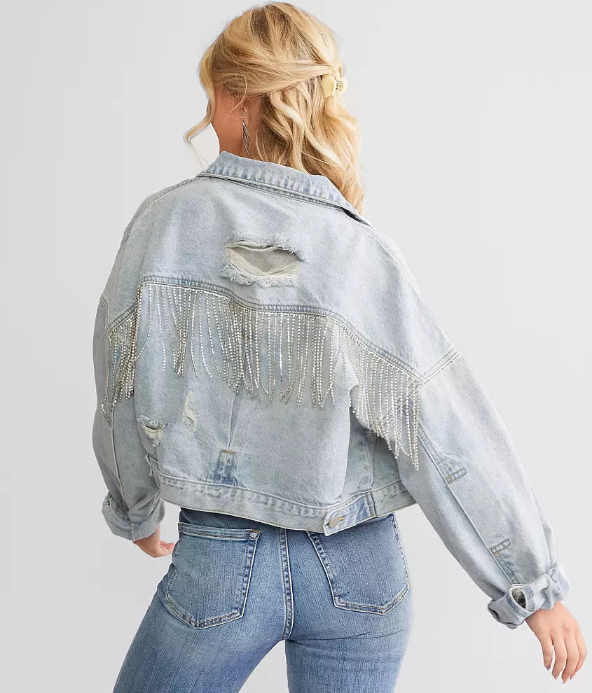 Blue B Rhinestone Fringe Denim Jacket | Buckle