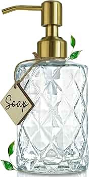 JASAI Diamond Design Glass Soap Dispenser with Golden Pump, Refillable Hand Soap Dispenser for Ki... | Amazon (US)