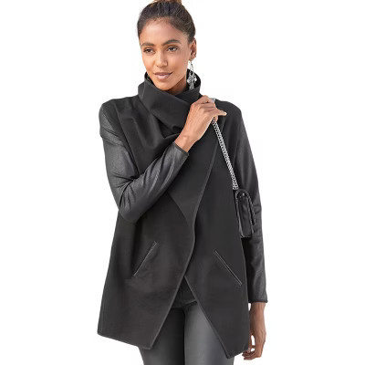 Women's Leather Sleeve Jacket - LASCANA - Black Solid 4 | Target