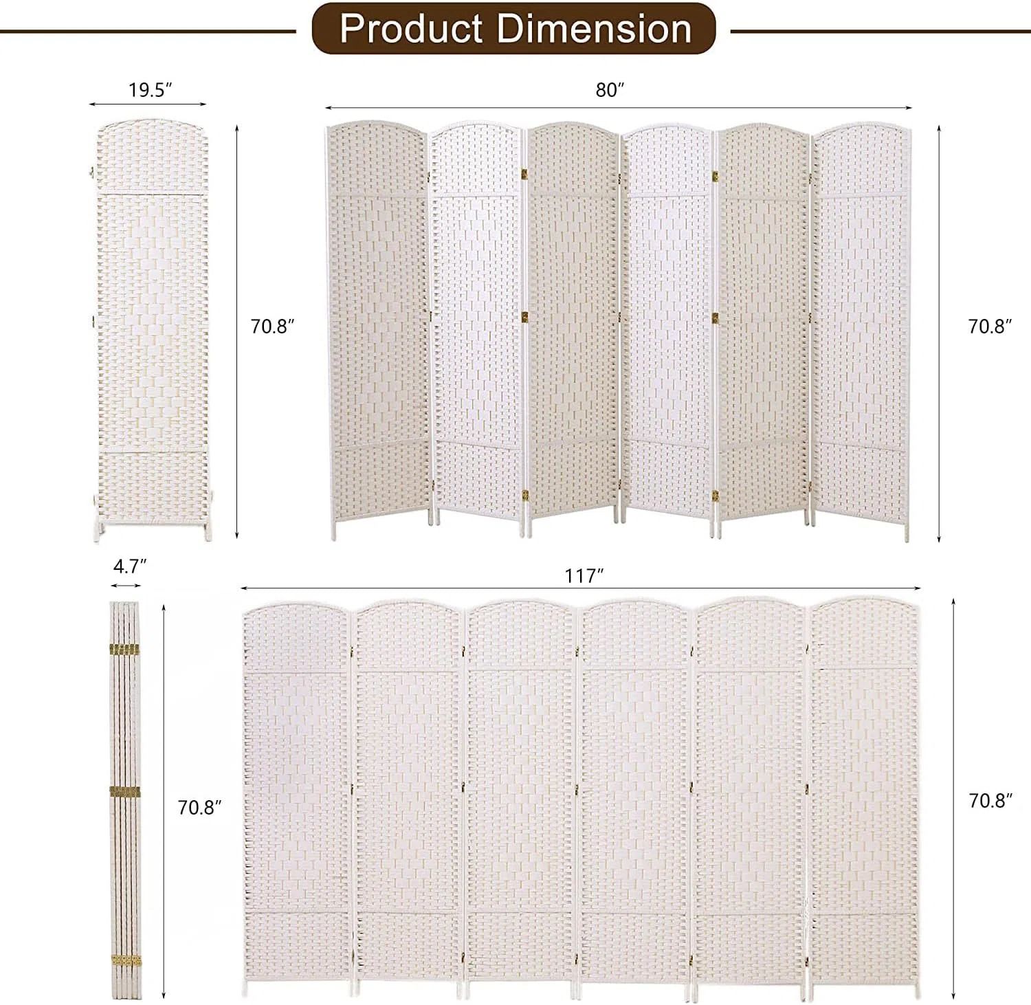 6 Panel Room Divider 6Ft Freestanding Double Hinged Folding Screen 19.5" Wide Room Dividers Woven | Wayfair North America