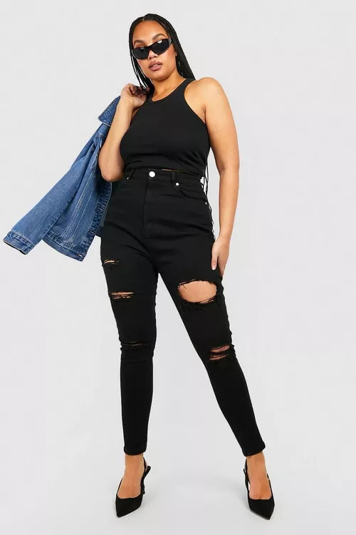 Plus Distressed Skinny Jeans | Boohoo.com (US & CA)