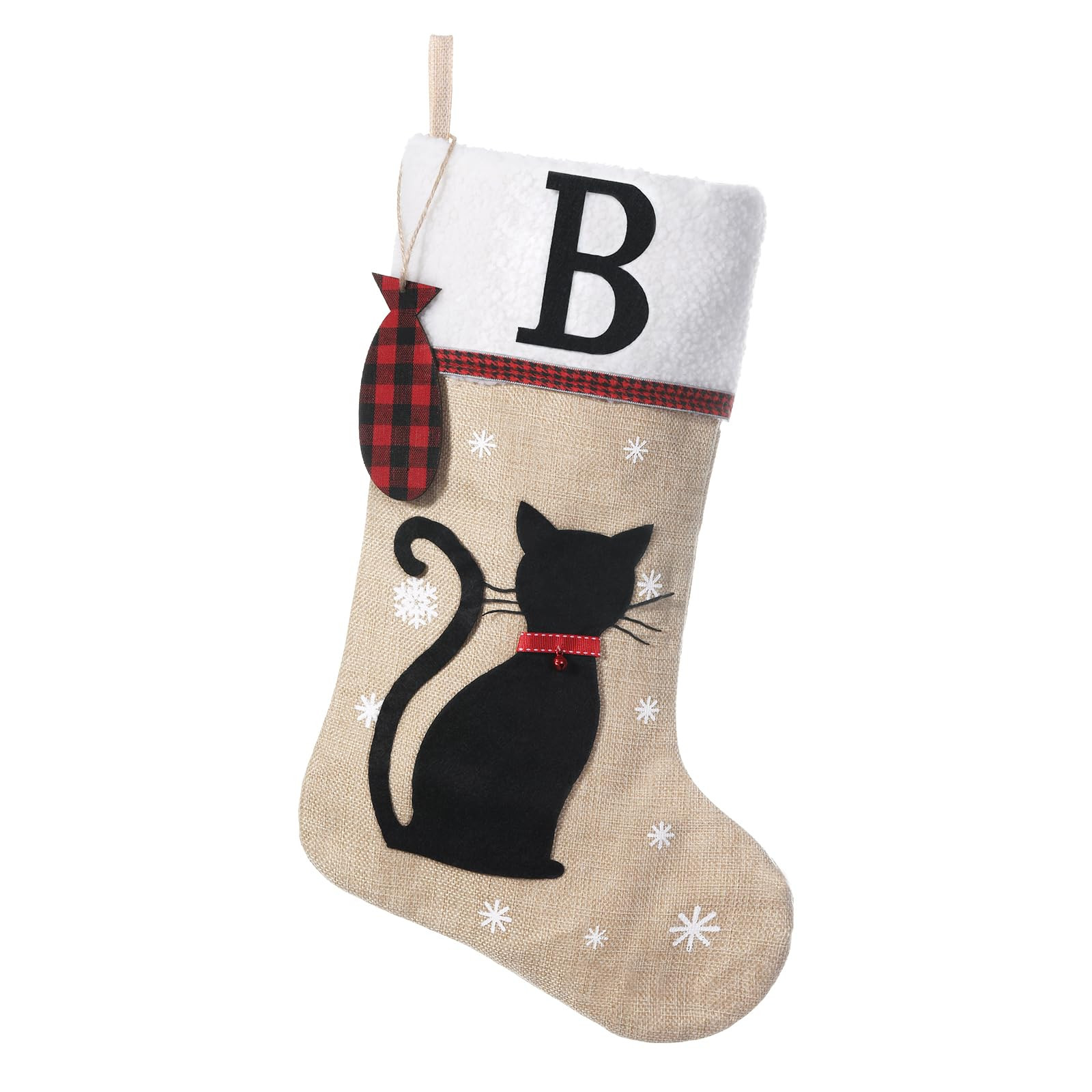 20 Inches Pets Initial Christmas Stocking,Cat Christmas Stocking Personalized with Wood Fish Tags... | Amazon (US)