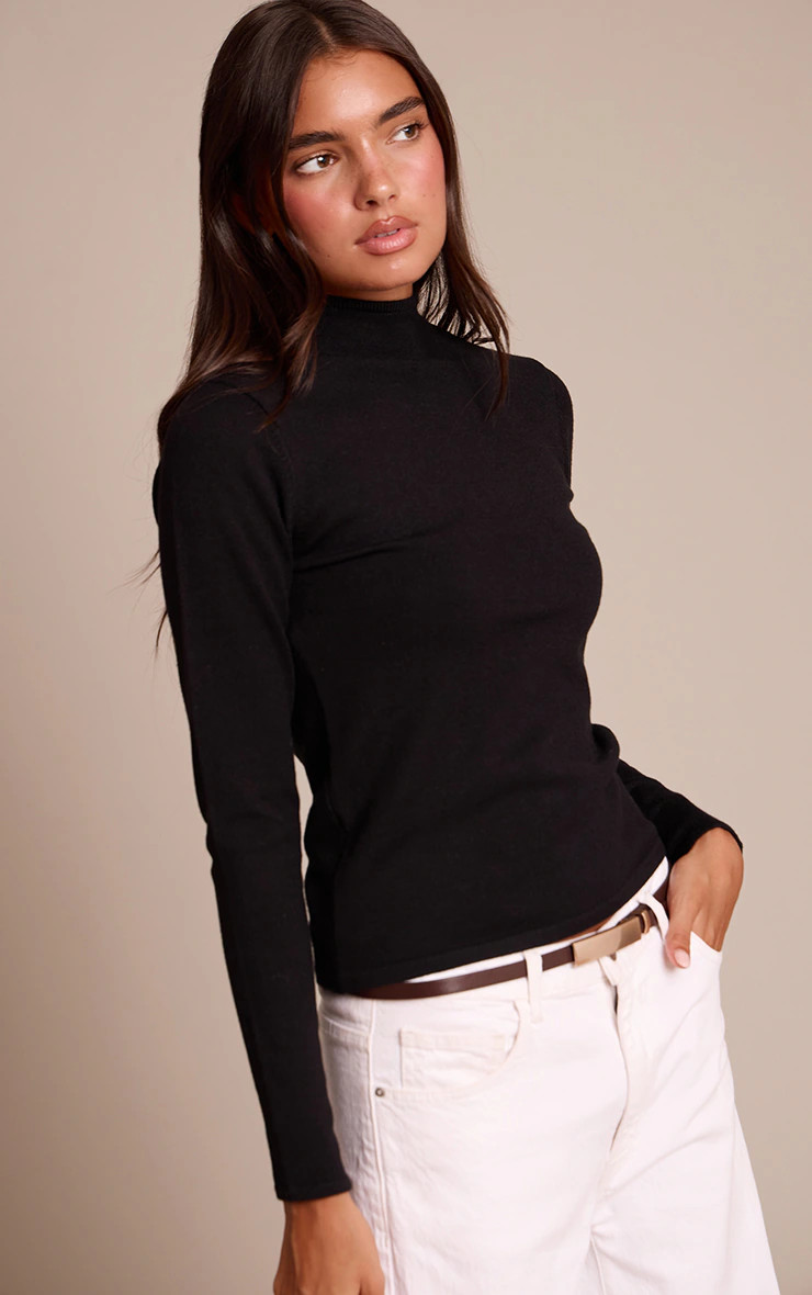 Black Fine Knit High Neck Sweater | Knitwear | PrettyLittleThing US