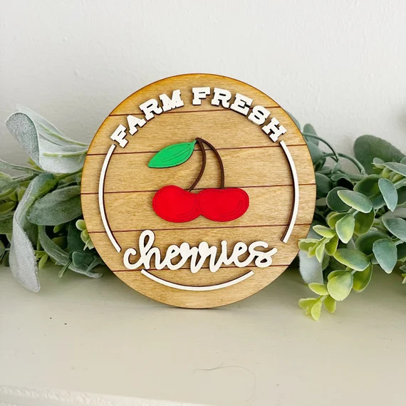 Farm Fresh Cherries Sign Cherry Themed Decor Tiered Tray | Etsy | Etsy (US)