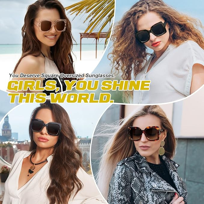 GQUEEN Oversized Square Frame Sunglasses Womens Retro Vintage Trendy Shades,S904 | Amazon (US)