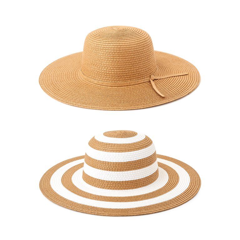 Time and Tru Women's Straw Floppy Hats, 2-Pack | Walmart (US)