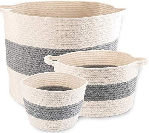 Little Hippo 3pc Large Cotton Rope Basket (21"x16") 100% Natural Cotton! Rope Basket, Woven Storage  | Amazon (US)