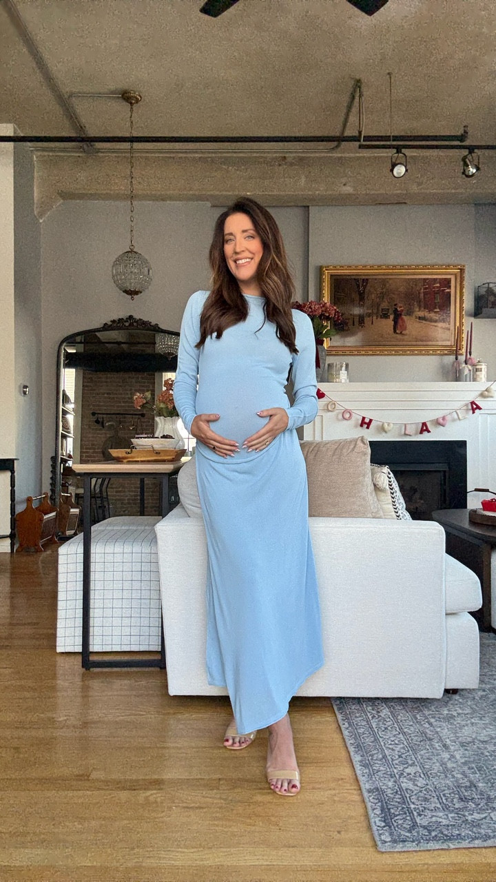 Long sleeve dress blue dress perfect for a winter baby boy shower! 

#LTKBump #LTKBaby #LTKootd