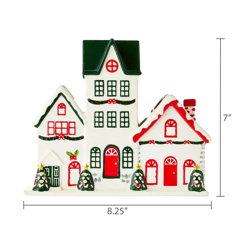 Trio of Houses Christmas Tabletop Decoration, Red/White/Green, 8.25" x 7", by Holiday Time | Walmart (US)