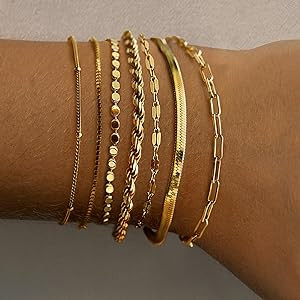 Amicon Gold Bracelets for Women Dainty 14K Gold Plated Herringbone Bracelets Jewelry Sets Stackab... | Amazon (US)
