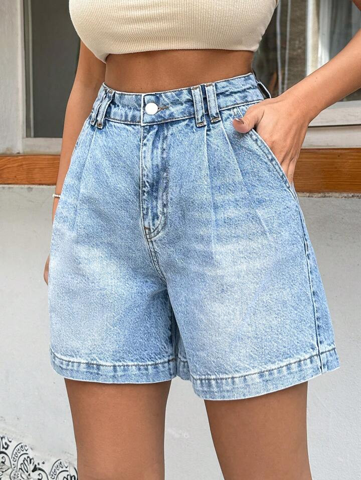 Cottnline HIGH WAIST PENS DETAILED STRAIGHT CUT SHORT | SHEIN