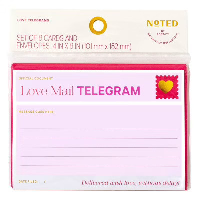 Noted by Post-it 6ct With Love Telegram Cards Valentine's Day | Target