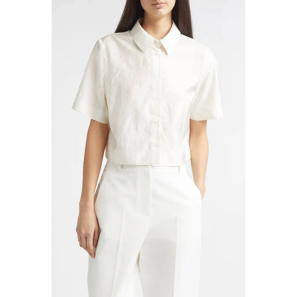 PARTOW Tilden Crop Short Sleeve Button-Up Shirt in Ivory at Nordstrom, Size 8 | Nordstrom