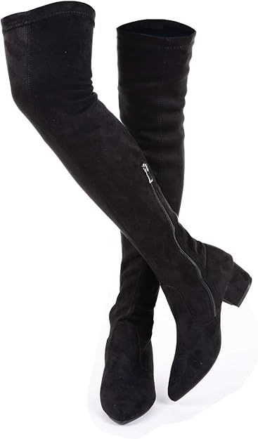 N.N.G Womens Over The Knee Boots Winter Suede Pointed Toe Chuck Heel Comfy Elastic Opening | Amazon (US)