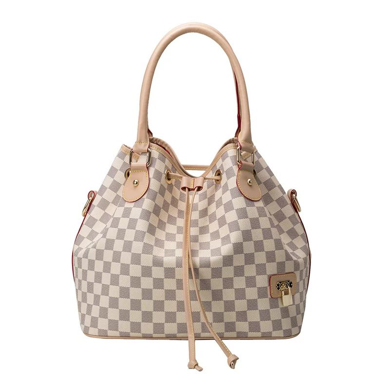 White Checkered Tote Shoulder Bags With Inner Pouch,PU Vegan Leather Luxury Woman Handbag Bucket ... | Walmart (US)