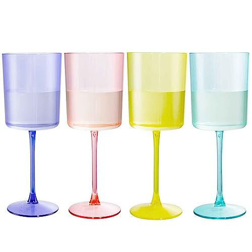 Ciaell 4 Pack Plastic Wine Glasses - 10 Oz Plastic Wine Glasses with Stem - Disposable Wine Glasses Perfect for Parties & Weddings & Poolside & Outdoors & Camping(Pink Green Purple Yellow) | Amazon (US)
