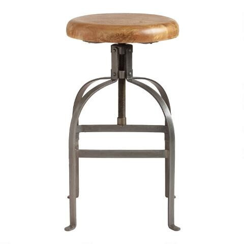 Round Wood and Metal Adjustable Stool | World Market