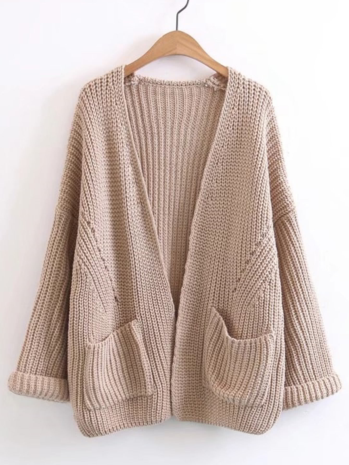 Rolled Cuff Open Front Cardigan | SHEIN