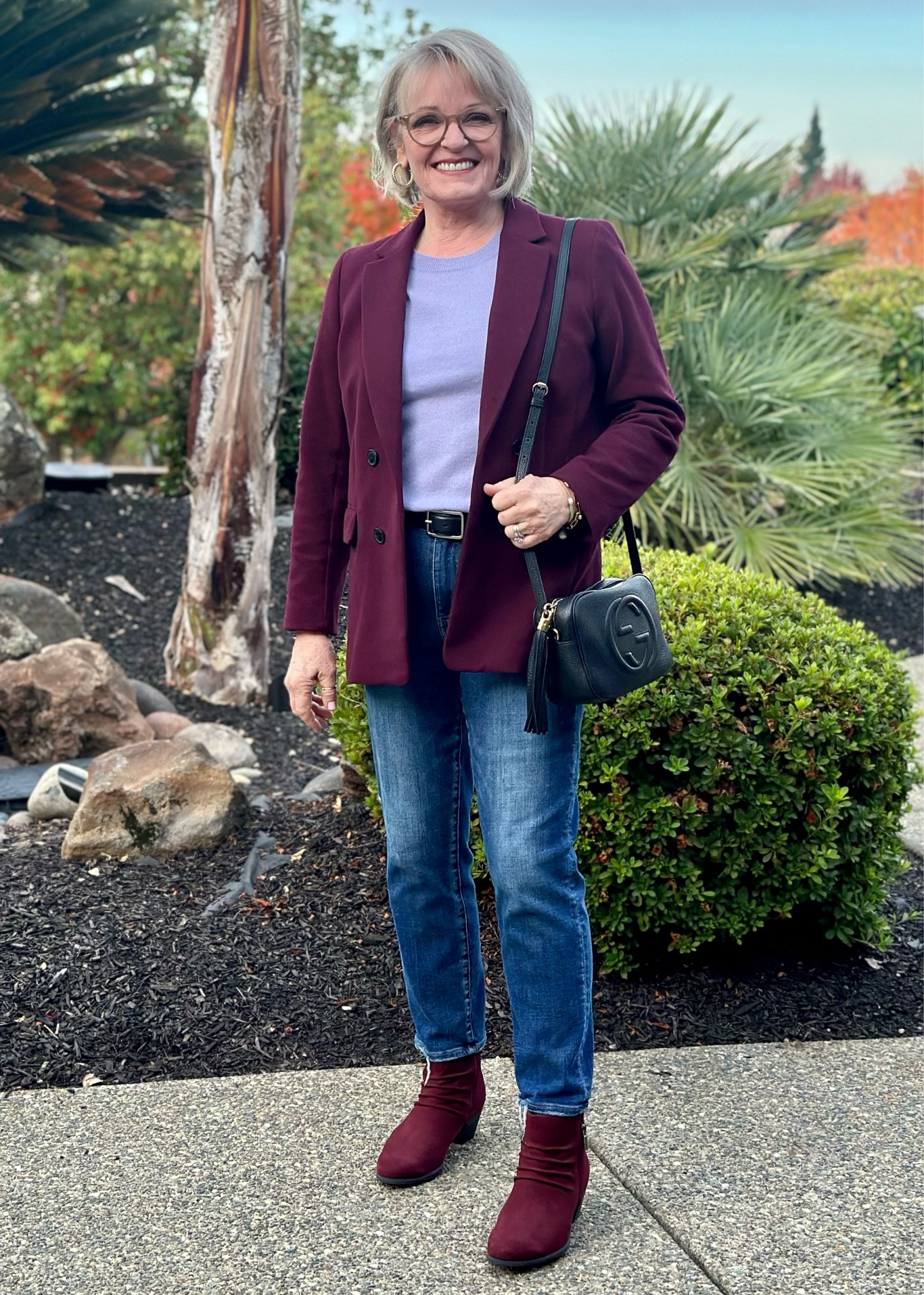 Great fall outfits often start with a polished looking blazer for me. 
This burgundy colored one is lightweight and has plenty of stretch. 
Wearing 10 petite
Jeans in 29
Fall outfits 
Cashmere tee in medium 

#LTKstyletip #LTKfindsunder100 #LTKSeasonal
