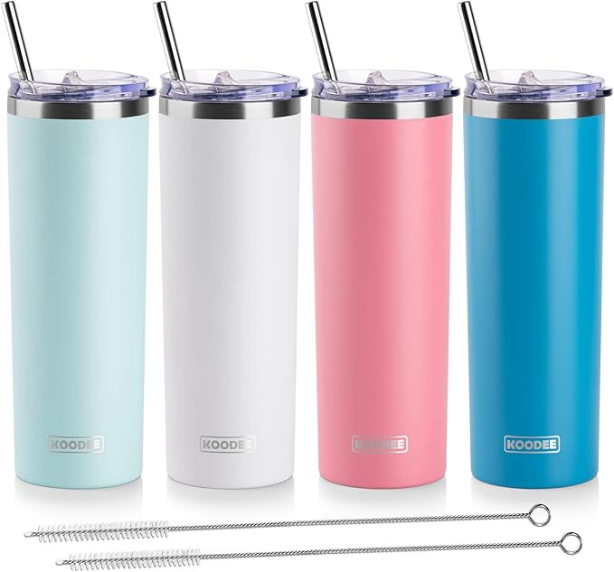Koodee 20 oz Stainless Steel Skinny Tumblers (4 Pack) Double Wall Insulated Water Tumbler Cup wit... | Amazon (US)