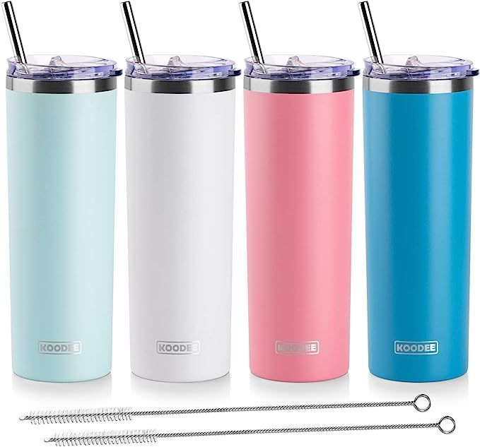 Koodee 20 oz Stainless Steel Skinny Tumblers (4 Pack) Double Wall Insulated Water Tumbler Cup wit... | Amazon (US)