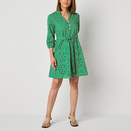 Ronni Nicole Womens 3/4 Sleeve Eyelet Fit + Flare Dress, X-small, Green | JCPenney