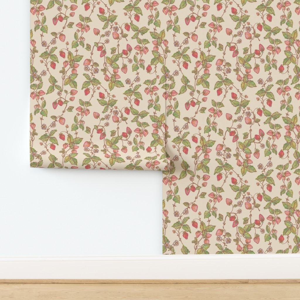 Strawberry summer watercolor fruits on Light Ecru Background with structure | Spoonflower