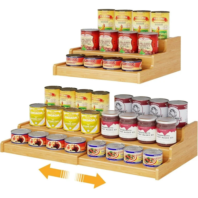 Expandable Bamboo Can Rack Organizer for Pantry, 3-Tier Adjustable Can Storage Holder, Soda Can O... | Walmart (US)