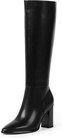 Knee High Boots Women Pointed Toe Chunky Heel Fall Tall Boots Side Zipper Faux Leather Long Boots... | Amazon (US)