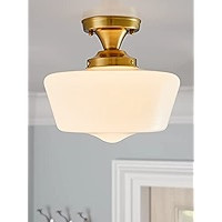 Modern Gold Schoolhouse Light Fixture,Schoolhouse Semi Flush Mount Ceiling Light with 12" Wide Opal  | Amazon (US)