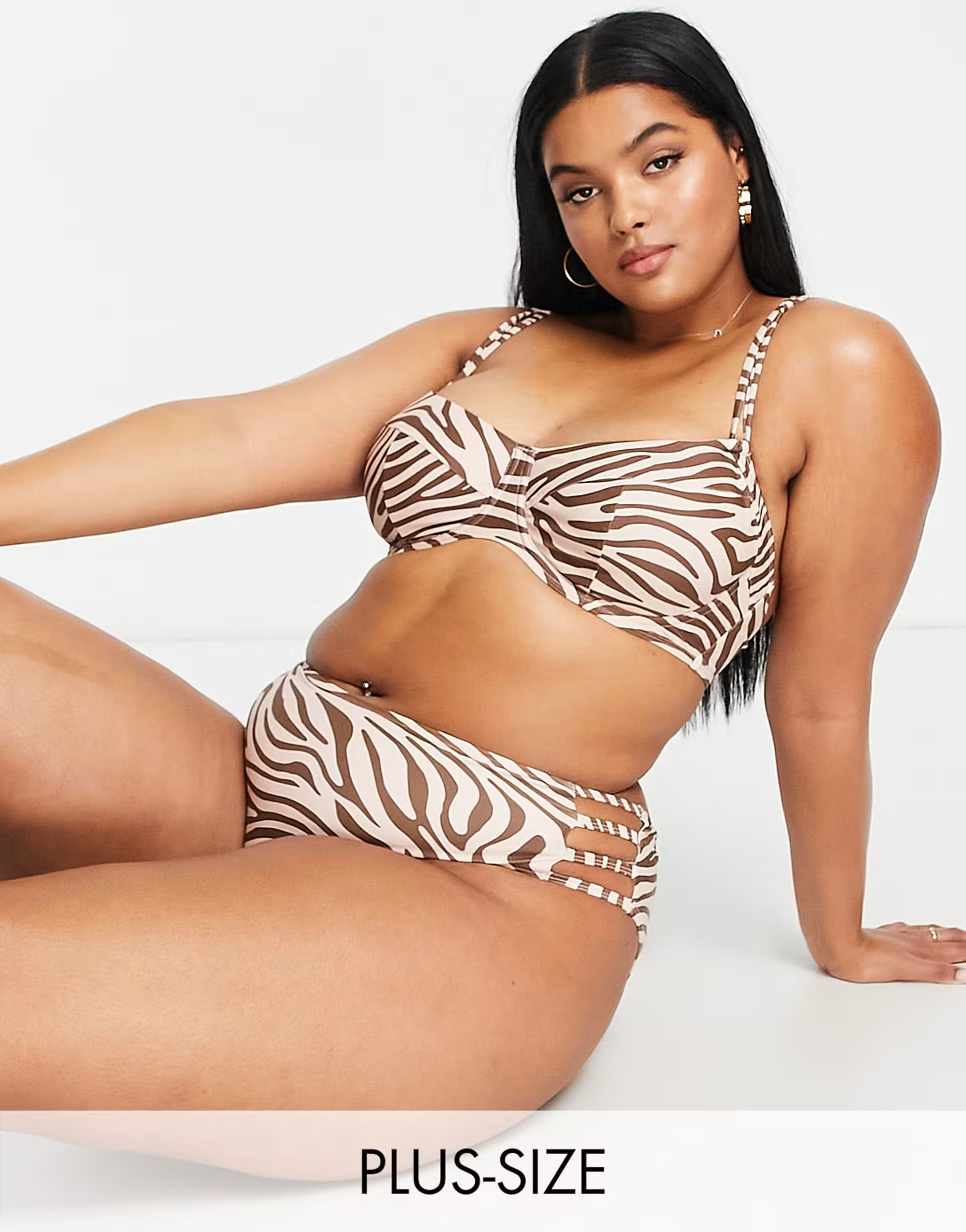 Ivory Rose Plus high waist strappy bikini brief in zebra print | ASOS (Global)