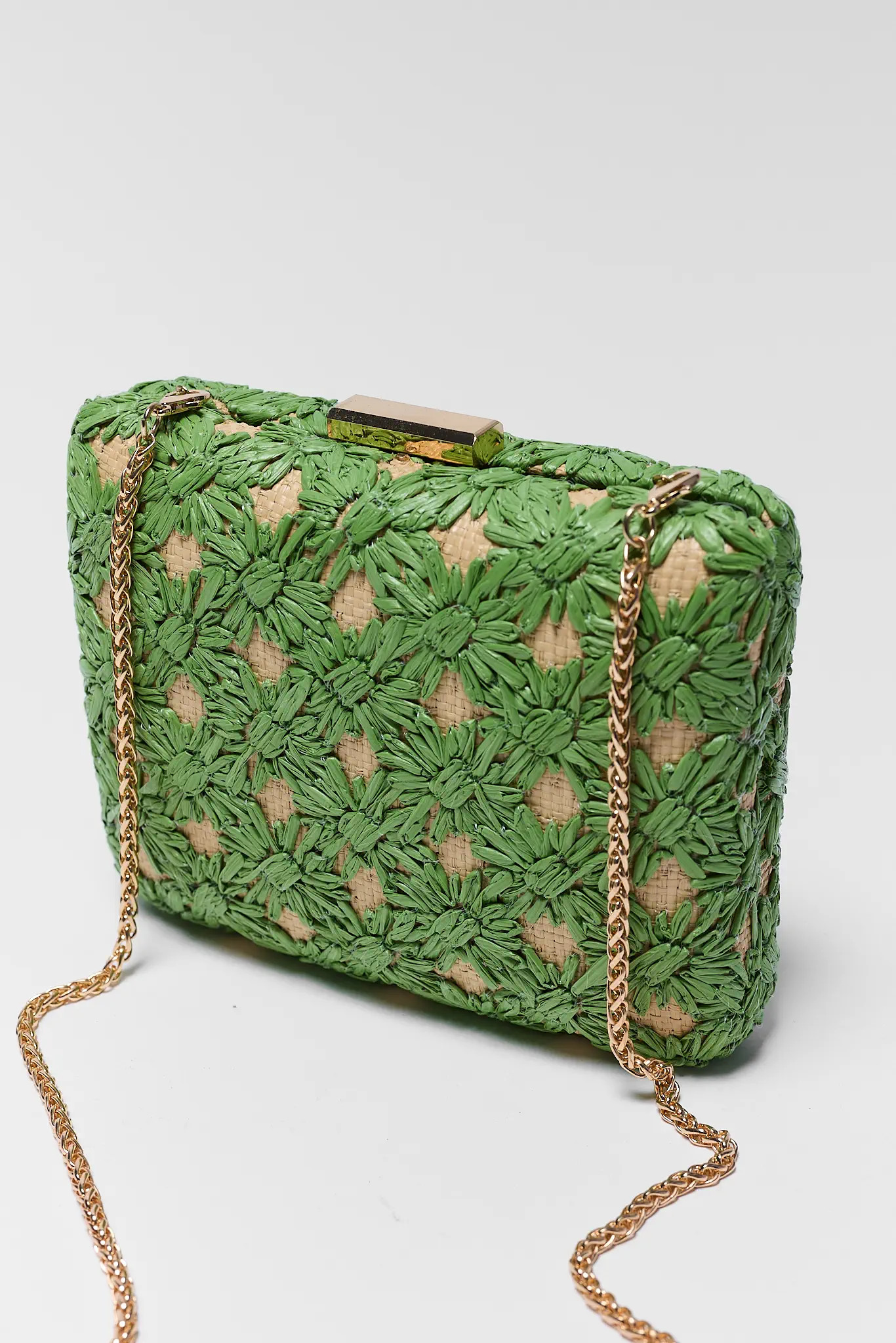 Daisy Green Woven Clutch | Avara