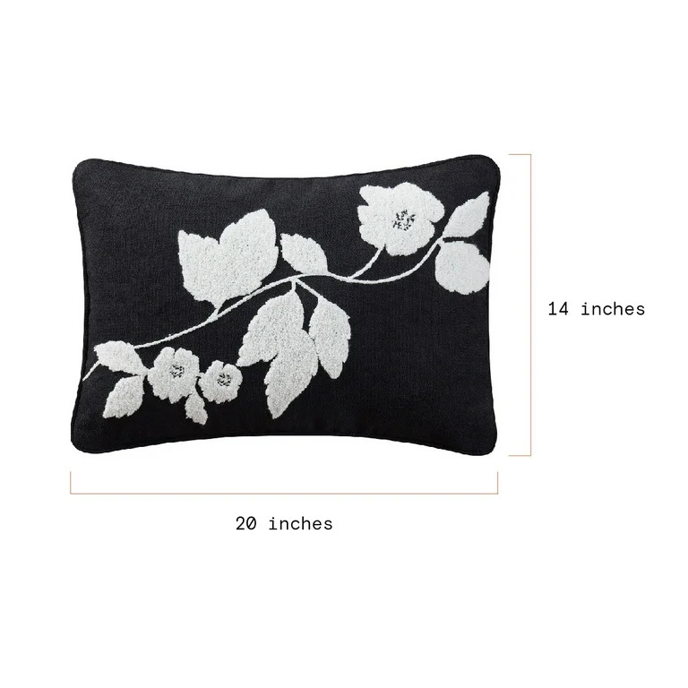 Beautiful Boucle Embroidered Chenille Floral Decorative Pillow by Drew Barrymore, 14" x 20", Blac... | Walmart (US)