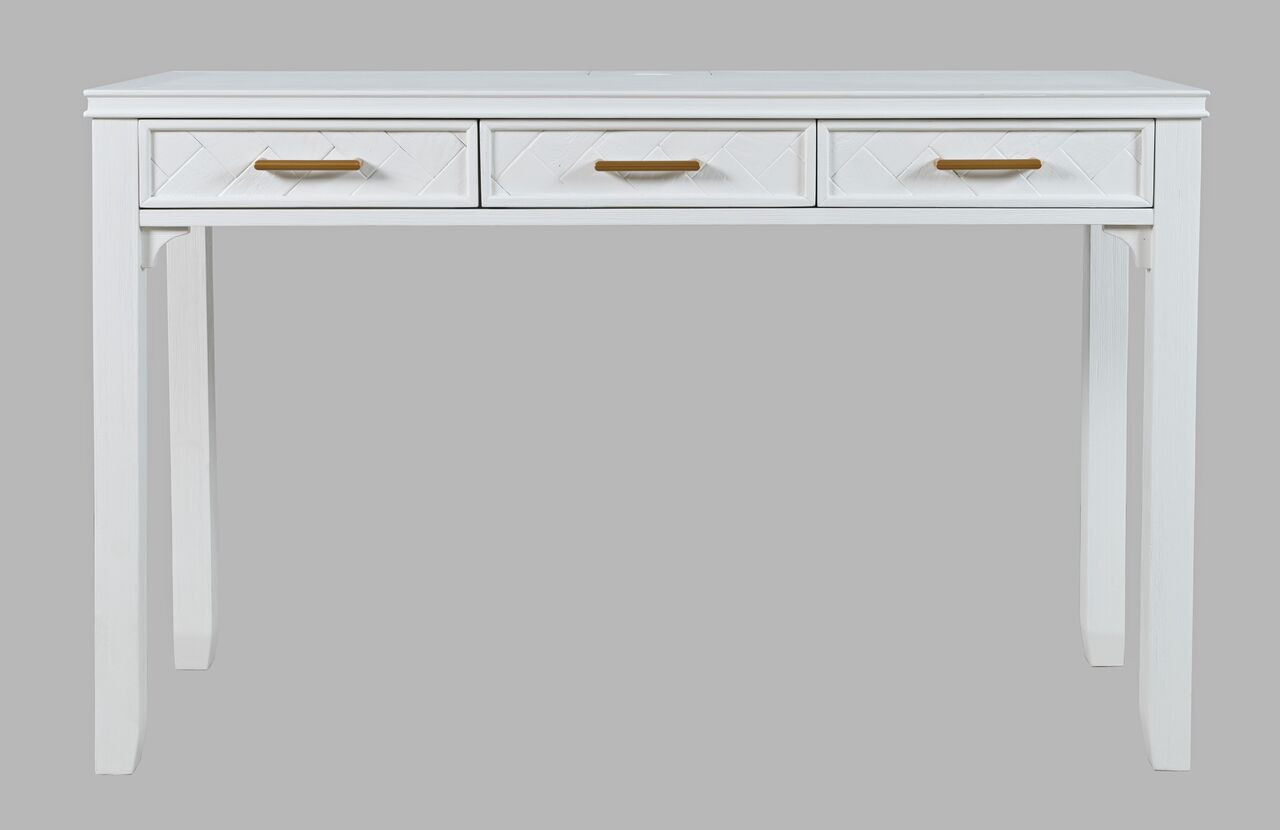 Gramercy Chevron 3 Drawer USB Charging Desk In Blanc | 1stopbedrooms