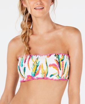 Hula Honey Palm Pop Printed Smocked Bandeau Bikini Top, Available in D/Dd, Created for Macy's Women's Swimsuit | Macys (US)