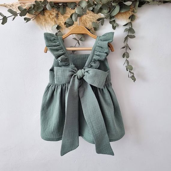 Sage Flower Girl Dress Spring Baby Girls Boho Dress Rustic - Etsy | Etsy (US)