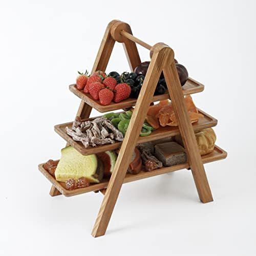 Tivamiko 3 Tier Serving Tray, Wood Serving Platter with Collapsible Stand for Picnic Party | Amazon (US)