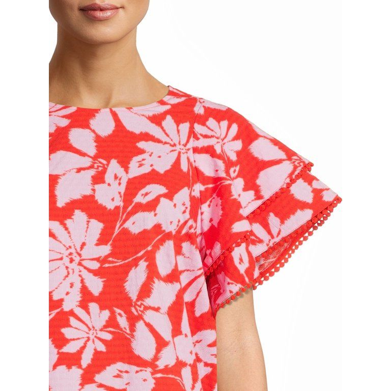 The Get Women's Ruffle Sleeve Top with Button Back | Walmart (US)