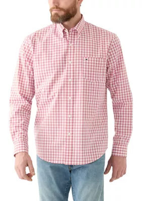 Crown & Ivy Men's Poplin Gingham Shirt, Pink, Medium | Belk