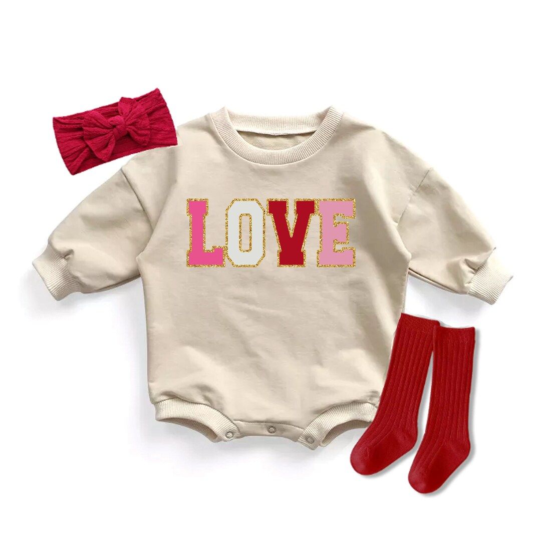Baby Girl Valentine Day Outfit LOVE Bubble Romper - Etsy | Etsy (US)