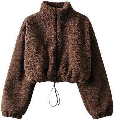 Antinson Womens Oversized Sweatshirts Zip Up Fluffy Fuzzy Fleece Cropped Sweatshirt Sherpa Jacket... | Amazon (US)
